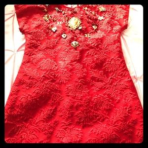 Dolce & Gabbana Girl’s Red Brocade Portrait Dress